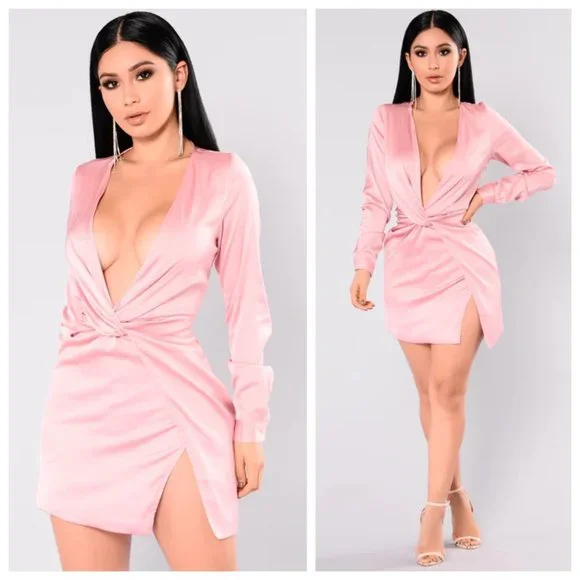 Fashion Nova Dresses Fashion Nova Blush Pink Satin Blazer Knot